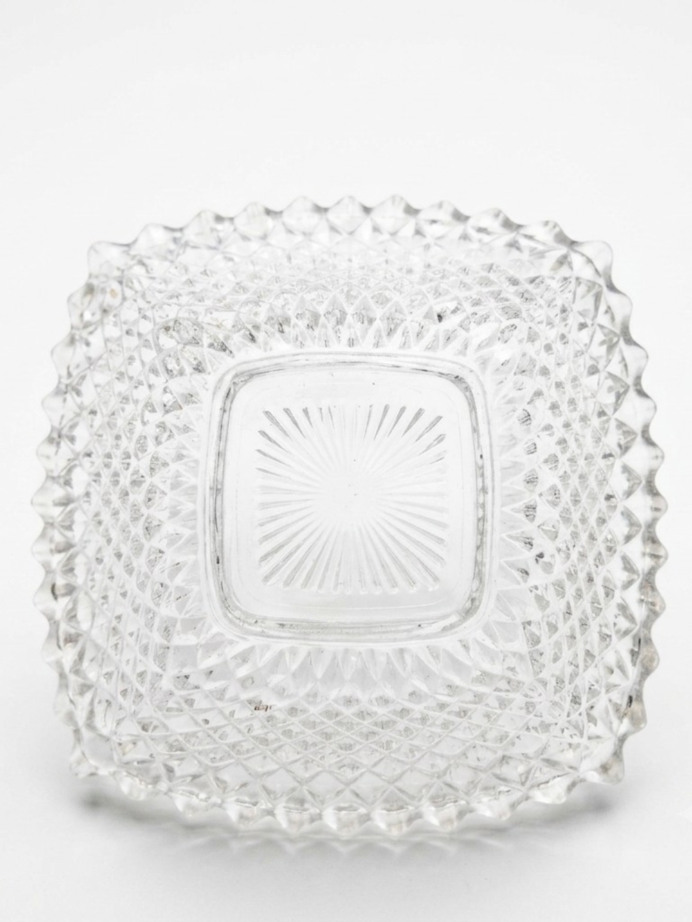 Vintage Indiana Glass Diamond Point Square Bowl